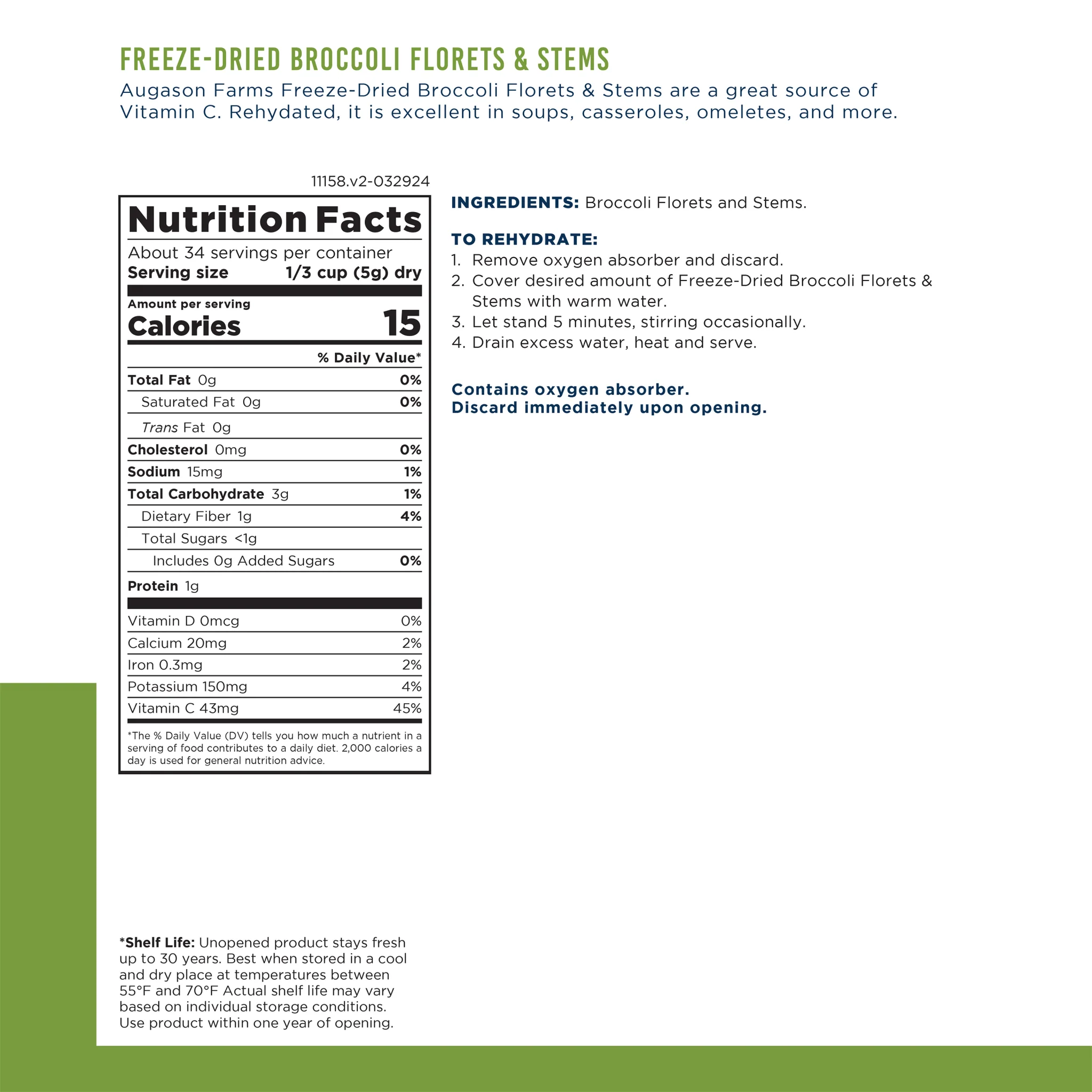 Freeze Dried Vegetable Variety Pack - Broccoli, Peas, & Sweet Corn, 94 Servings - Image 3